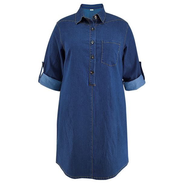 K Large Size Women's Loose And Fashionable New Denim Long Sleeved Casual Dress_ecoleips.com