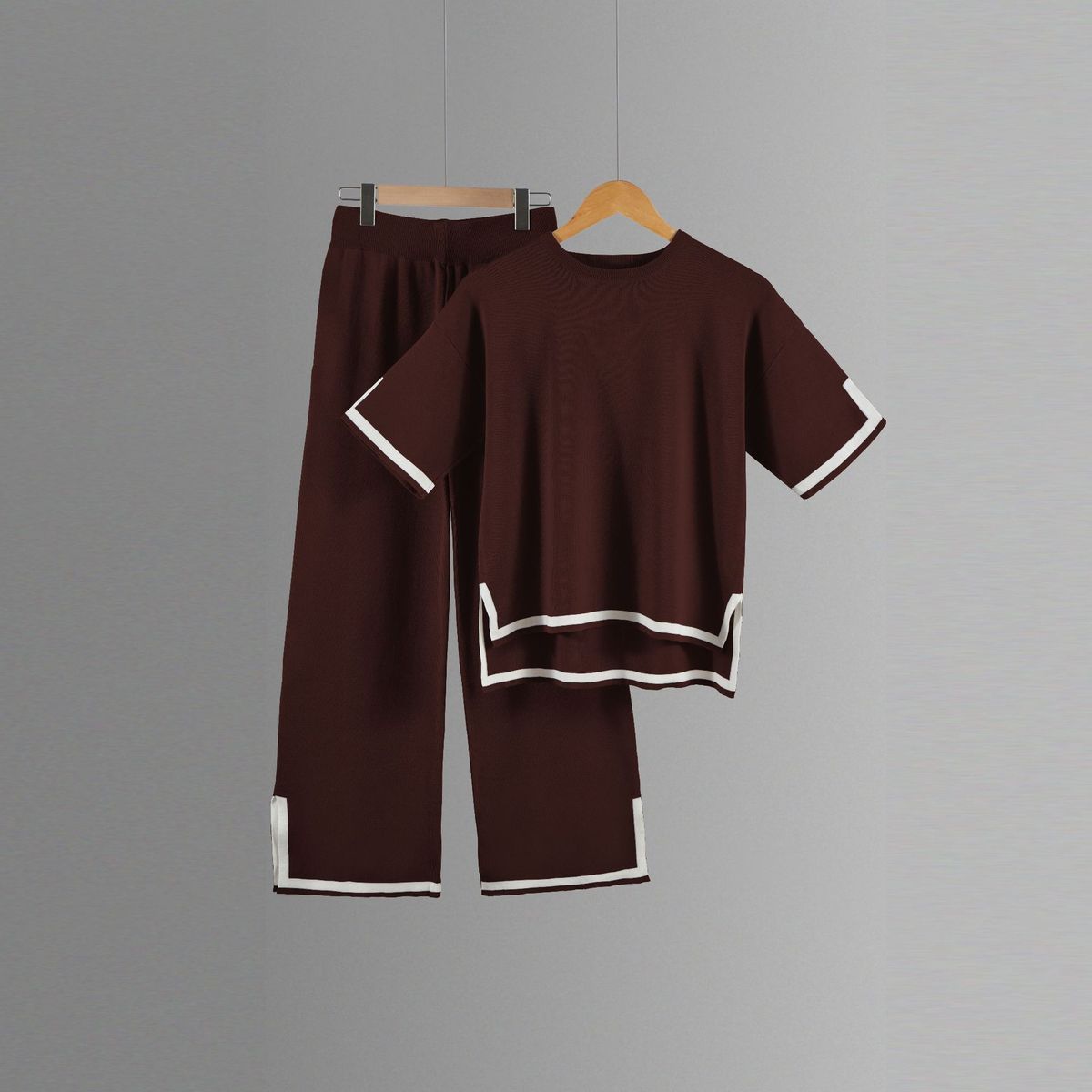 Women's Clothing Summer Knitted Sweater Set Short Sleeved Pullover Wide Leg Pants Comfortable Casual Outfit_ecoleips.com