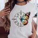 New Large Size Butterfly Floral Round Neck Loose T-shirt Cute Short Sleeve Top For Women_ecoleips.com