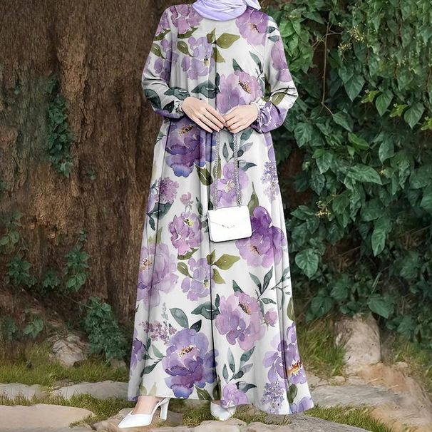 Modest Long Abaya Dress Loose Fitting Muslim Style Loose Polyester Dress_ecoleips.com