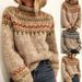 Unisex Chunky Knit Sweater - Oversized High-Neck Pullover With Hand-Painted Print, Warm Wool Blend Winter Top For Men & Women_ecoleips.com