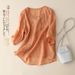 Purple Short-Sleeved Cotton Shirt Female Thin Fat Mm To Cover The Stomach Loose Large Size Plate Buckle Cotton Linen Blo_ecoleips.com