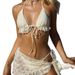 Women's Clothing New Sexy Backless Lace Swimsuit Female Strap Solid Color Three Piece Bikini_ecoleips.com
