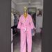 Women's Pink Two Piece Set Casual Fashion 2026 American Style High Waist Straight Leg Pants And Collar Top Ensemble_ecoleips.com