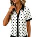 Color Block Placket Short Sleeve Shirt Women's Polka Dot Striped Summer Top Relaxed Everyday Wear Comfortable Feshion_ecoleips.com