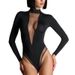 In-stock European And American Spring/autumn New Sexy Deep V Sheer Mesh Slim-fit Long-sleeve Bodysuit Top Wholesale_ecoleips.com