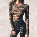 Aria Basics Aria Basics European And American Hot-Selling Mesh Top For Women 2025 Summer New Women's Clothing Camouflage Long Sleeve_ecoleips.com