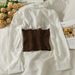 Women's Clothing Small Lapel Long Sleeve Slim Fit Short Shirt Female New Knitted Stitching Stylish Top_ecoleips.com