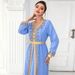 Light Blue Webbing Hand Stitched Long Sleeve Two Piece Dress Spring Travel Elegant And Fashionable Long Dress_ecoleips.com