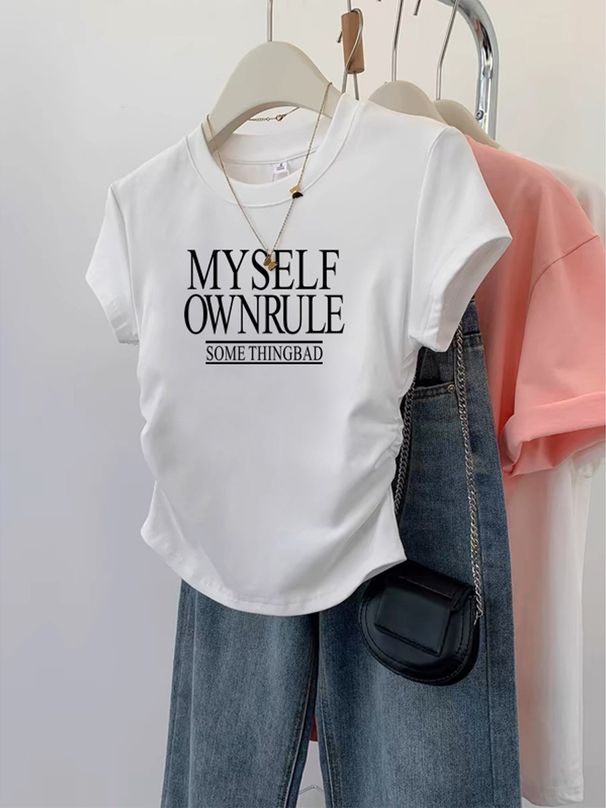 Women's Slim Fit T-Shirt American Style Short Sleeve Straight Shoulder Summer New Popular Design Top_ecoleips.com