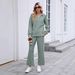 Fall Pure Color Simple Casual Suit Female Fashion Long Sleeve Top And Trousers Two-Piece Set Female_ecoleips.com