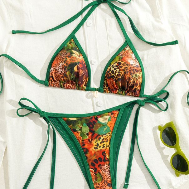 Women's Clothing Double Layer Floral Bikini Lace-Up Swimsuit Sexy Style Fabric Bikini Set For Summer Vacation_ecoleips.com