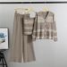 Women's Clothing Striped Knitted Cardigan, Suspenders, Wide Leg Pants, Fashionable Three Piece Suit_ecoleips.com