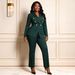 Women's Slim Fit Double-Breasted Blazer Set – Emerald Green Gold Button Suit With Straight Leg Pants (S-XL, Polyester, Business & Formal Wear)_ecoleips.com