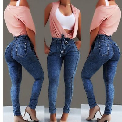 Women's Clothing Jeans Slim Fit Stretch Tassel Belt High Waist Jeans For Women_ecoleips.com