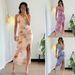 Women's Casual Printed Split Dress – Flowy Summer Dress In Apricot/Violets/Azure, S-XL_ecoleips.com