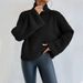 Oversized High-Neck Knit Sweater With Bell Sleeves, Soft Polyester Blend, Loose Fit Casual Pullover For Women, Minimalist Solid Color Tops_ecoleips.com