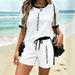 Summer New Women's European American Style Casual Vacation Loose Shirt And Shorts Set Letter Print Short Sleeved 8010_ecoleips.com