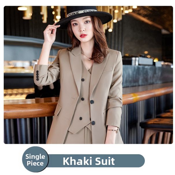 Pink Women's Professional Three Piece Business Executive Suit Vest Set British Style_ecoleips.com