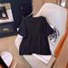 Women's Clothing Plus Size Loose Slim Oblique Needle Jacquard Square Collar Short Sleeved T Shirt_ecoleips.com