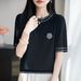 Women's 3D Floral Round Neck Color Block Knit Top Stylish Casual Summer Ice Silk Blend Comfortable Fit Knitted Top_ecoleips.com