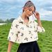 Butterfly Print Short Sleeve Shirt For Women, Lightweight Loose Fit Casual Blouse, Button Down Summer Top_ecoleips.com