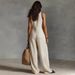 Women's Simple Linen Blend Jumpsuit Sleeveless Zipper Stand up Collar European American Style 2026 Cross Border Fashion_ecoleips.com