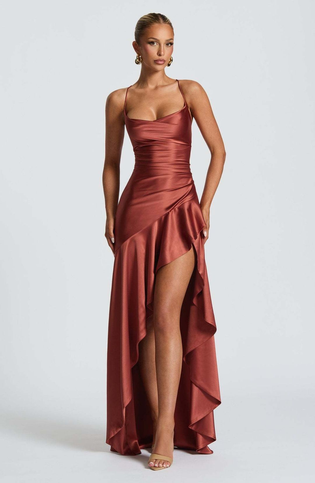 Elegant Satin Halter Dress Style Sexy Slimming Backless Tie Up Women's Party Wear_ecoleips.com