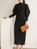 Casual Japanese Style Pleated Batwing Sleeve Dress Women's Spring Autumn Plus Size Slimming Base Layer Long Skirt_ecoleips.com