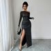 Voya Recommend! Women's Elegant, Simple, Elegant Temperament, High-end Style, Elegant Strapless Long Sleeved Dress, Black Dress_ecoleips.com