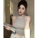 ng2510292 Gray Backless Racerback Camisole Women With Chest Pads, Summer Hot Girl Style, Suitable For Inner Or Outer Wear, Short_ecoleips.com