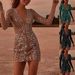Women Long Sleeve Sexy Deep V Neck See Through Sequined Bodycon Dress Party Cocktail Evening Glitter Bodycon Dress_ecoleips.com