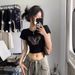 Women's American Retro Black Off-Shoulder Short Sleeve T-Shirt French Style Cinched Waist Top Sweet And Spicy Summer Dopamine Inducing Outfit_ecoleips.com