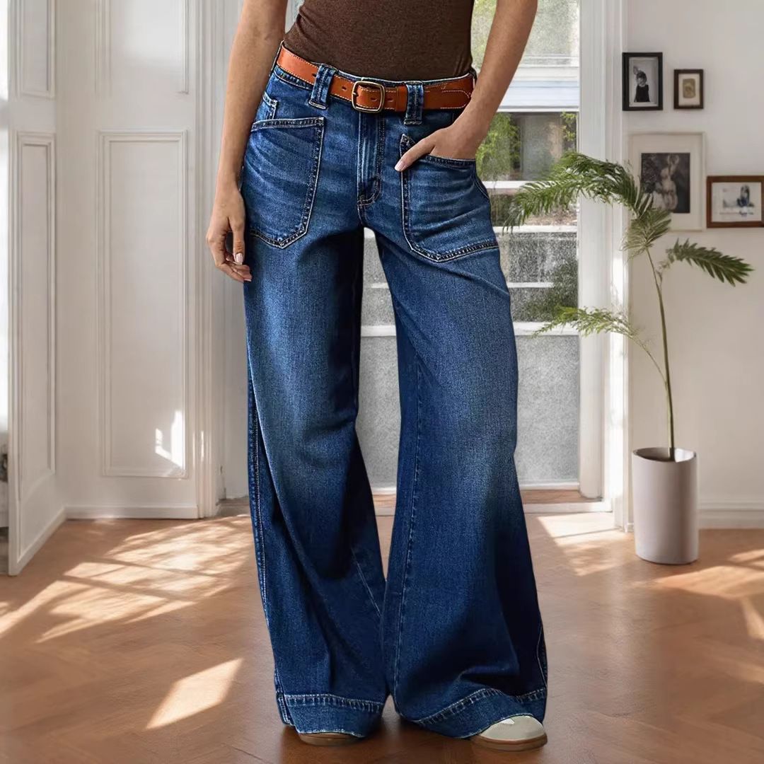 Women's Slimming Stretch Wide Leg Jeans Loose Fitting Straight Leg Denim for Casual Comfortable Wear_ecoleips.com