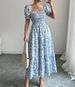 Women's Summer Elegant Sketch Print Dress Square Neck Long Puff Sleeve Loose Fit Relaxed Style_ecoleips.com