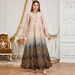 Muslim Dress Women "Elegant Dubai-Style Robe – Arabic-Inspired Printed Kaftan Dress For Women (Bluish/Red/Brown, M-XXL)"_ecoleips.com