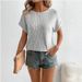 Women's round Neck Ribbed T-Shirt Short Sleeve Loose Fit Slimming Casual Knit Top European American Style Summer Versatile_ecoleips.com