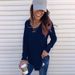 Autumn/Winter Solid Color V-Neck T-Shirt With Loose-Fitting Straps_ecoleips.com