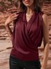 Women's Spring Summer Sleeveless Satin Blouse Ruched Tank Top New Sexy Shirt_ecoleips.com