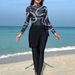 Women's Clothing Printed Slim Fit Long Sleeve Surfing Swimwear Women's Sporty Conservative Outfit With Skirt And Long Pants Polyester Fabric_ecoleips.com