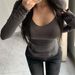 Women's Korean Style V Neck off Shoulder Long Sleeve T-Shirt Slim Fit High Elasticity Spring Summer Innerwear Alluring Face Mask Top_ecoleips.com