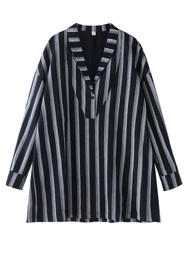 2026 Spring Summer New Oversized Vintage Stripe Dresses For Women Long Sleeve Loose Casual Mini Dress Fashion Elegant Clothing_ecoleips.com