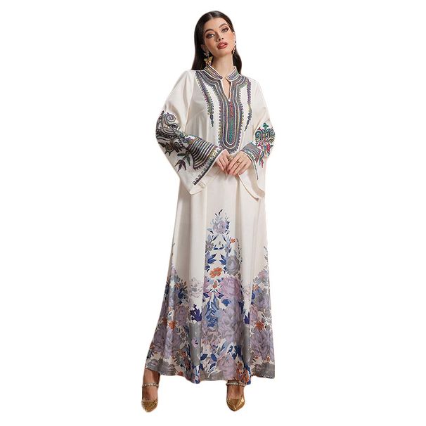 Women's Clothing Robe Fashion Applique Printing Dubai Casual Dress_ecoleips.com