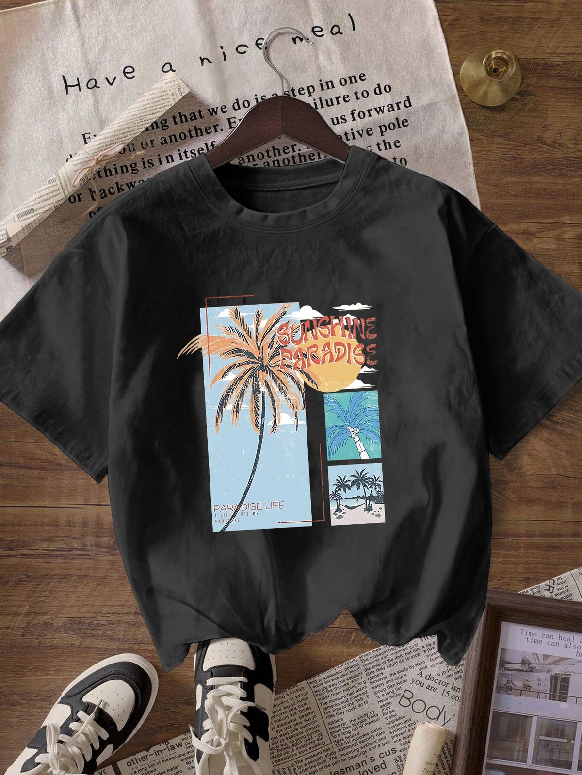Women's Casual Round Neck Short Sleeve T-Shirt Multi-Color American Style Simple Fashionable Sports Top Solid Printed Loose Fit_ecoleips.com