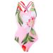 Women's Clothing Retro One-Piece Swimsuit With Chiffon Skirt – Deep V-Neck & Tie Waist (Floral/Plain, S-XL)_ecoleips.com