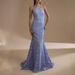 European American Women's Summer New Style Dress Halter Neck Backless Slim Fit Lace Fishtail Banquet Gown_ecoleips.com