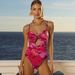 European American Style Floral Print One Piece Swimsuit with Starfish Decor Cutout Design And Umbrella Skirt Set for Women_ecoleips.com