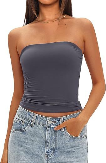 2025 Cross-Border Hot-Selling Women's Strapless Tank Top, Off-Shoulder, Versatile For Layering Or Wearing Alone,_ecoleips.com