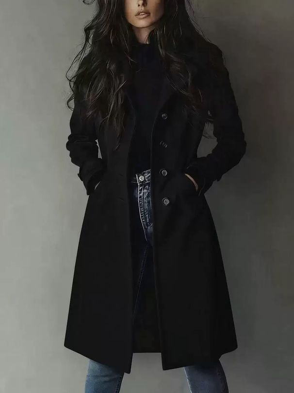 Women's Clothing Elegant Women's Long Trench Coat Lapel Western Style Suede Autumn Winter Style Outerwear For Formal & Casual For Women_ecoleips.com