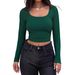 Women's Ribbed Slim Fit T-Shirt Square Neck Long Sleeve Short/Long Length Fashion Top For American Style_ecoleips.com